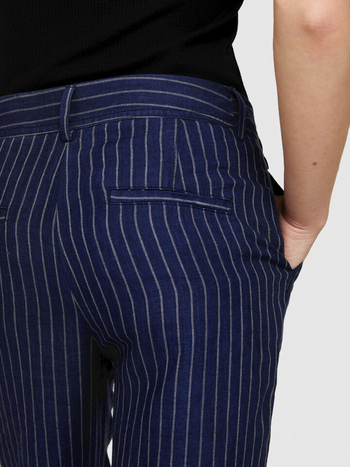 Pinstripe trousers in 100% linen - women's regular fit trousers - Dark Blue | Sisley image number 5